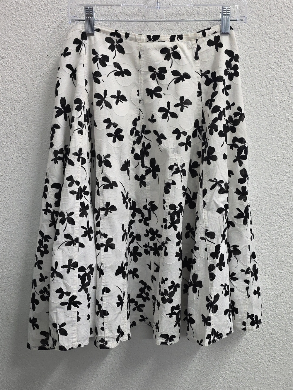 Chico's Black White Floral A-Line Midi Skirt Size 3 XL 16/18